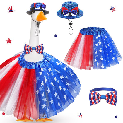 Locmeo 4th of July goose hat on lawn statue adds festive curb appeal.