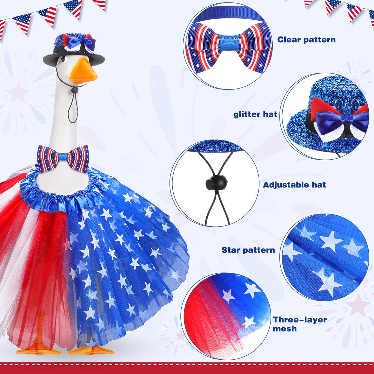 Locmeo tutu skirt with star pattern creates a playful July look.