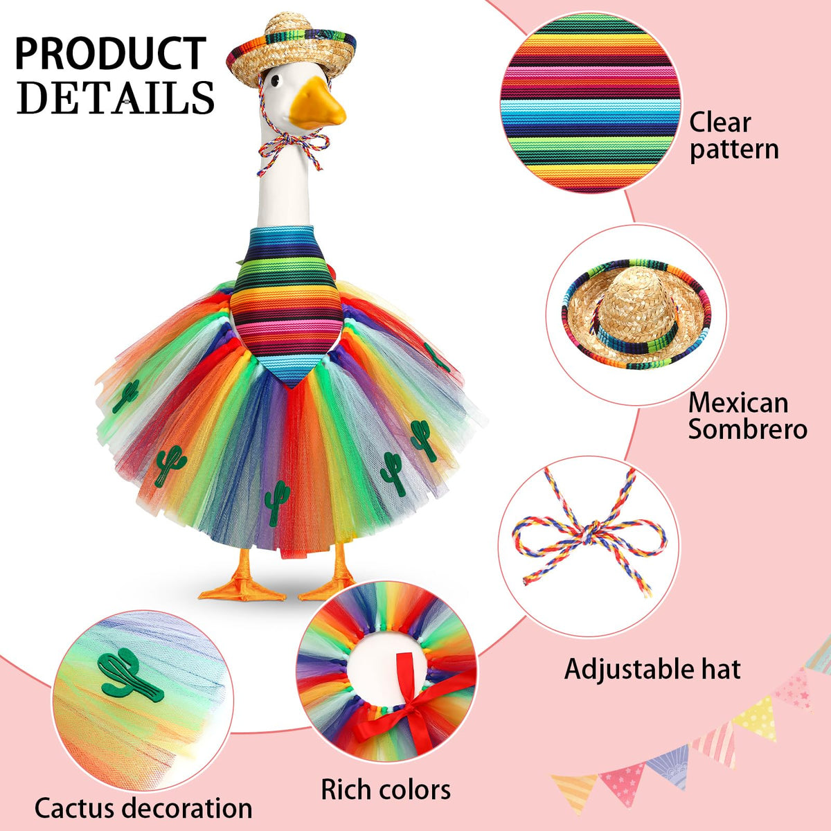 Locmeo Mexican goose tutu skirt brings color to lawn statues