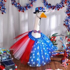 Locmeo patriotic goose outfit on a 23-inch statue enhances outdoor celebrations.