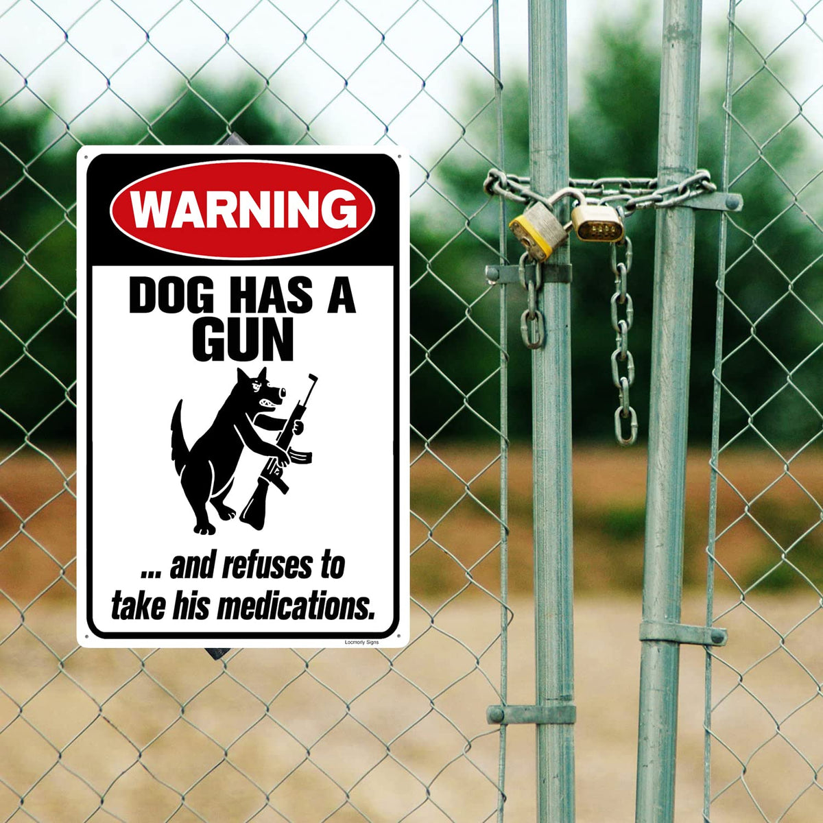 Locmorly dog-beware sign in bright color for quick recognition