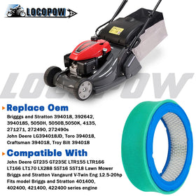 LOCOPOW 394018 air filter back view maintains optimal airflow for small engines.