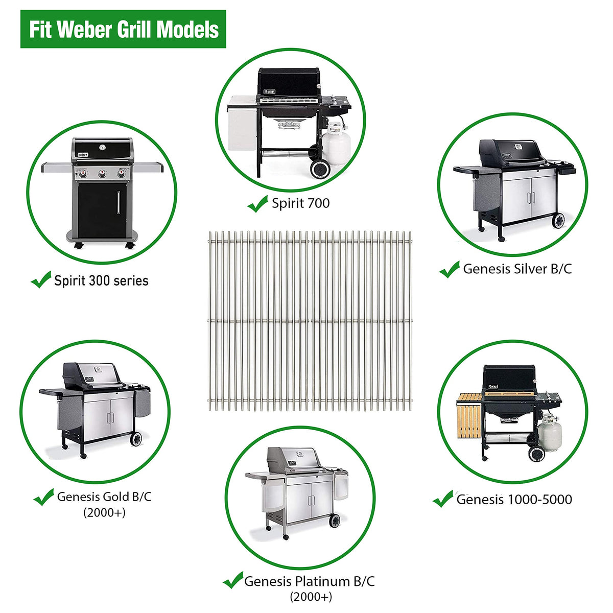 LOCVCDA stainless steel grill grate close up showing sturdy rods and corrosion resistance