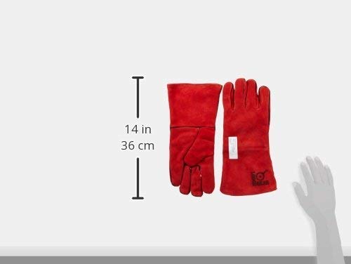 Lodge leather cooking gloves worn on hand for safe grip while lifting hot cookware.