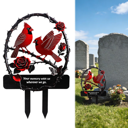 Lodou cardinal marker red bird, durable metal stake for outdoor grave remembrance.