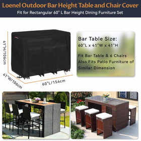 Loenel bar-height table cover with windproof straps for secure fit.