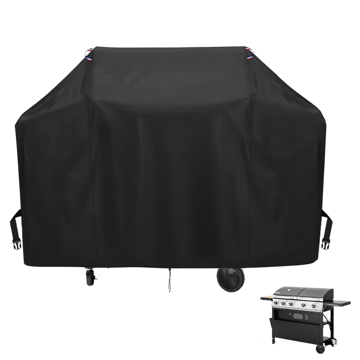 Loenel Captiva propane griddle cover protects a 67in grill from sun and rain.