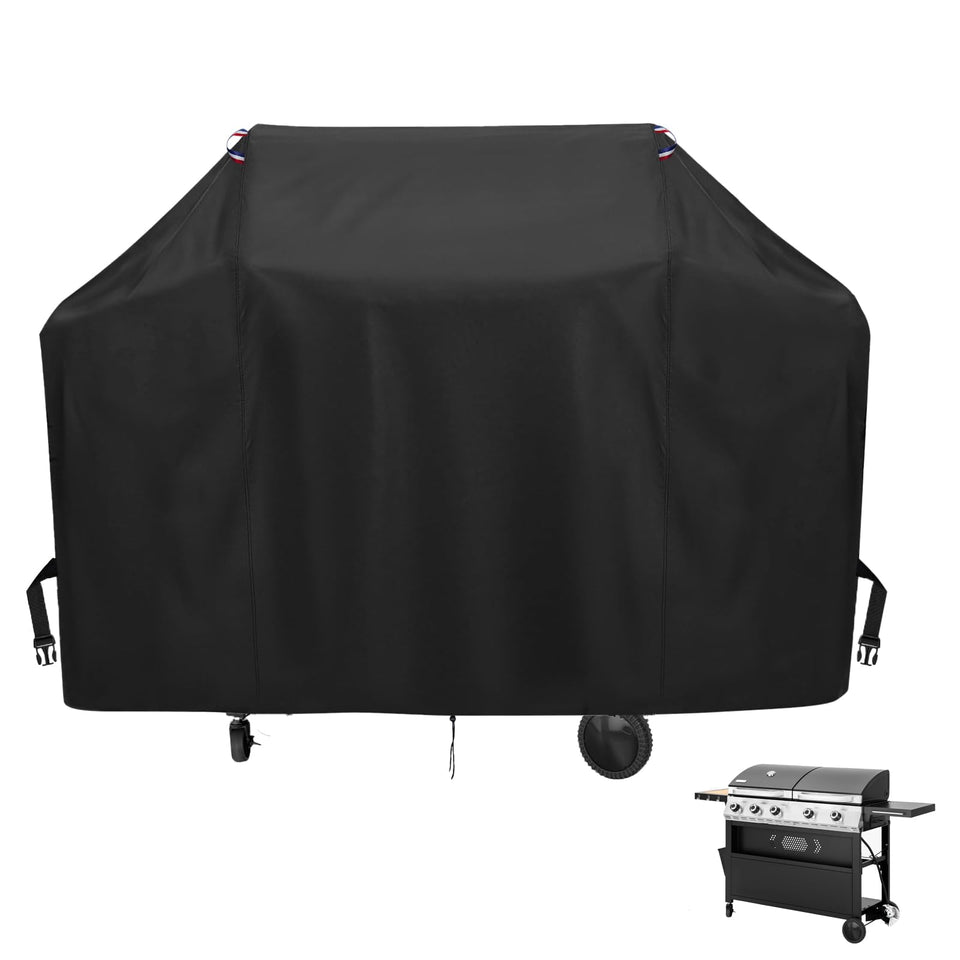 Loenel Captiva propane griddle cover protects a 67in grill from sun and rain.
