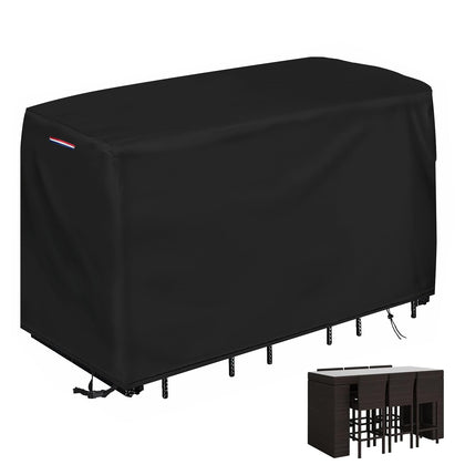 Loenel outdoor bar height cover front view protects a 76L rectangular set from rain