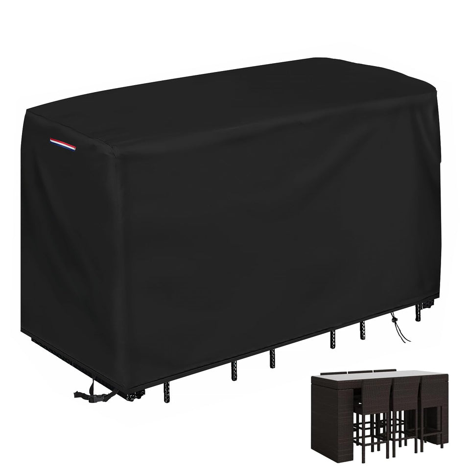 Loenel outdoor bar height cover front view protects a 76L rectangular set from rain