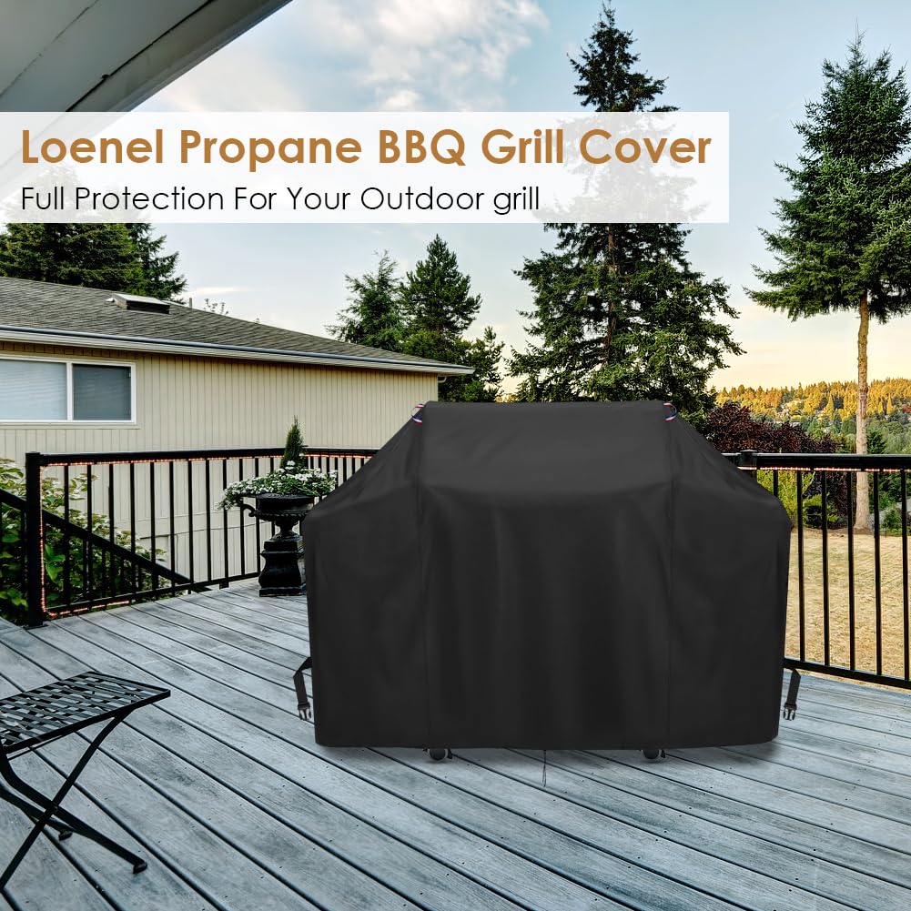 Loenel outdoor grill cover preserves equipment aesthetics while withstanding weather exposure.