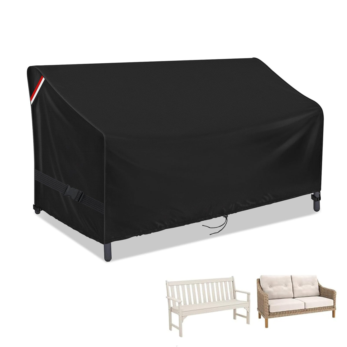 Loenel outdoor loveseat cover in front view showing full coverage and fit