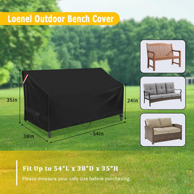 Loenel outdoor loveseat cover in side view protecting cushions from debris