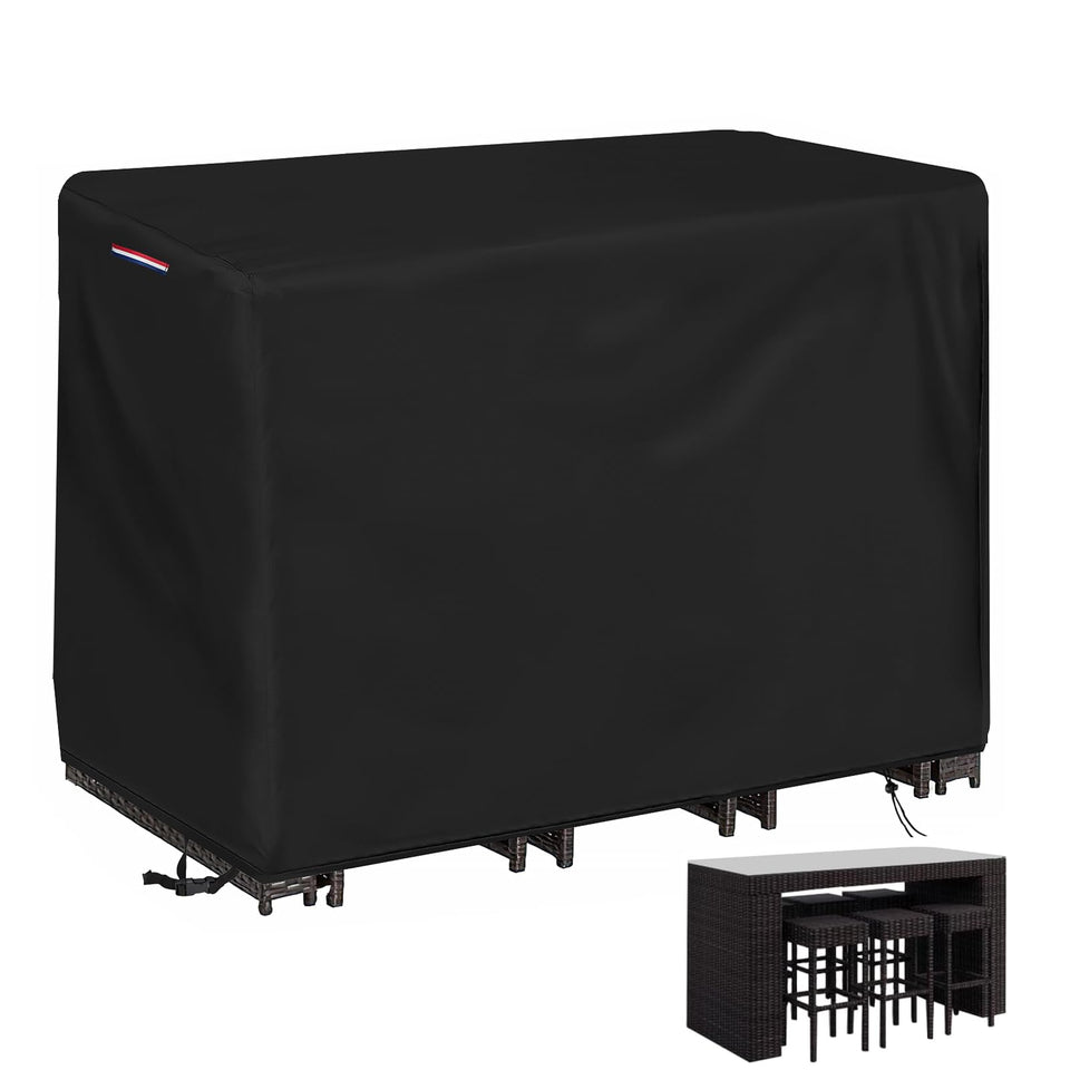 Loenel waterproof outdoor bar cover protecting a 60L rectangular table from rain.