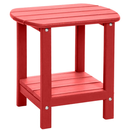 LOENIY Adirondack side table front view showing two-tier storage for drinks and magazines.