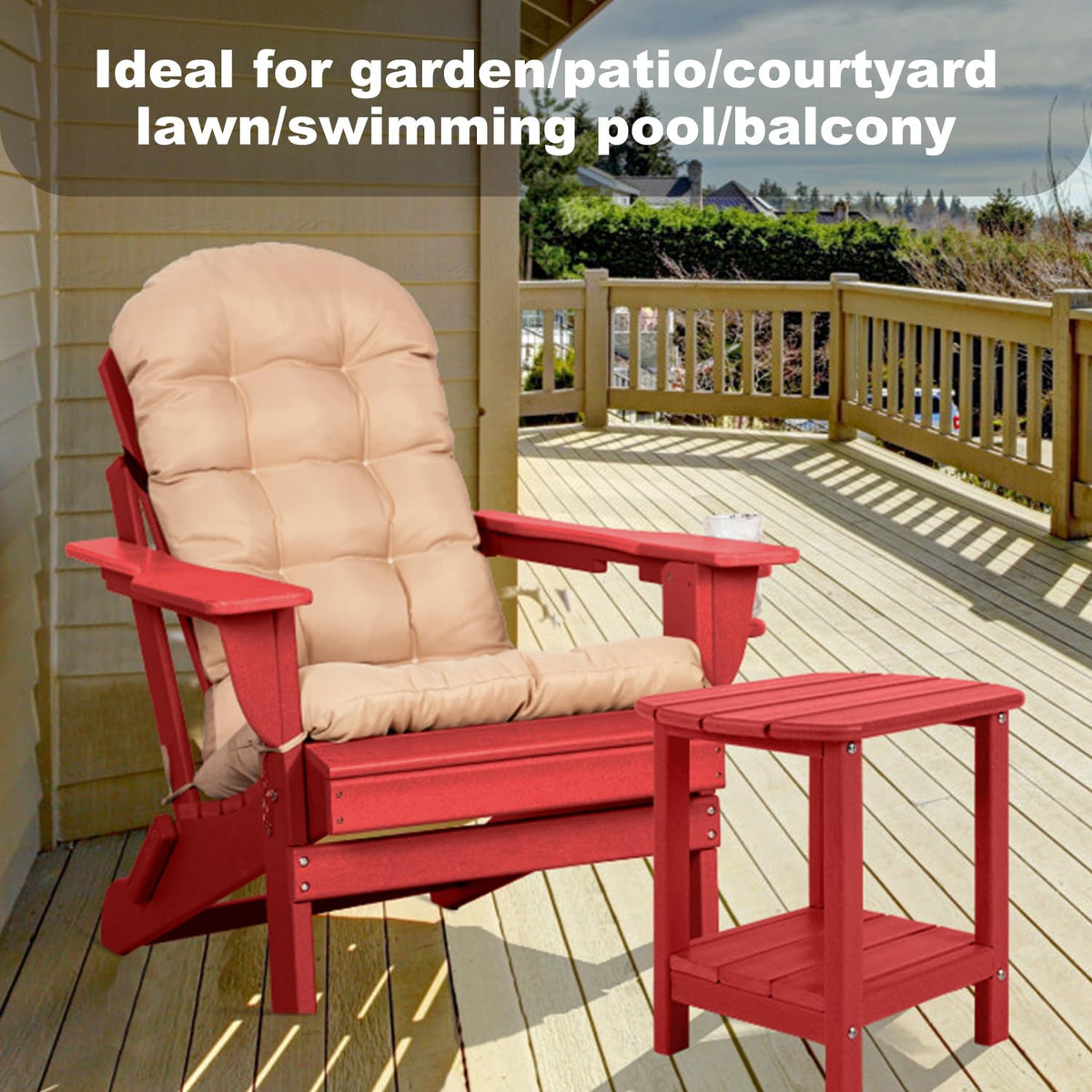 LOENIY Adirondack table lower storage for outdoor essentials.