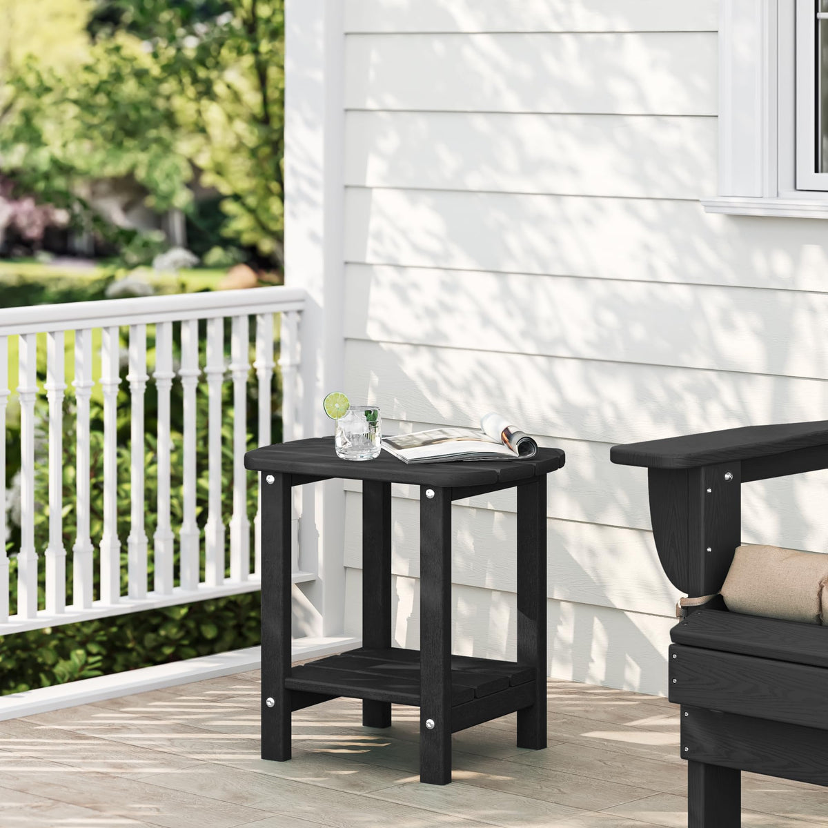 LOENIY black outdoor table showcasing versatile outdoor décor