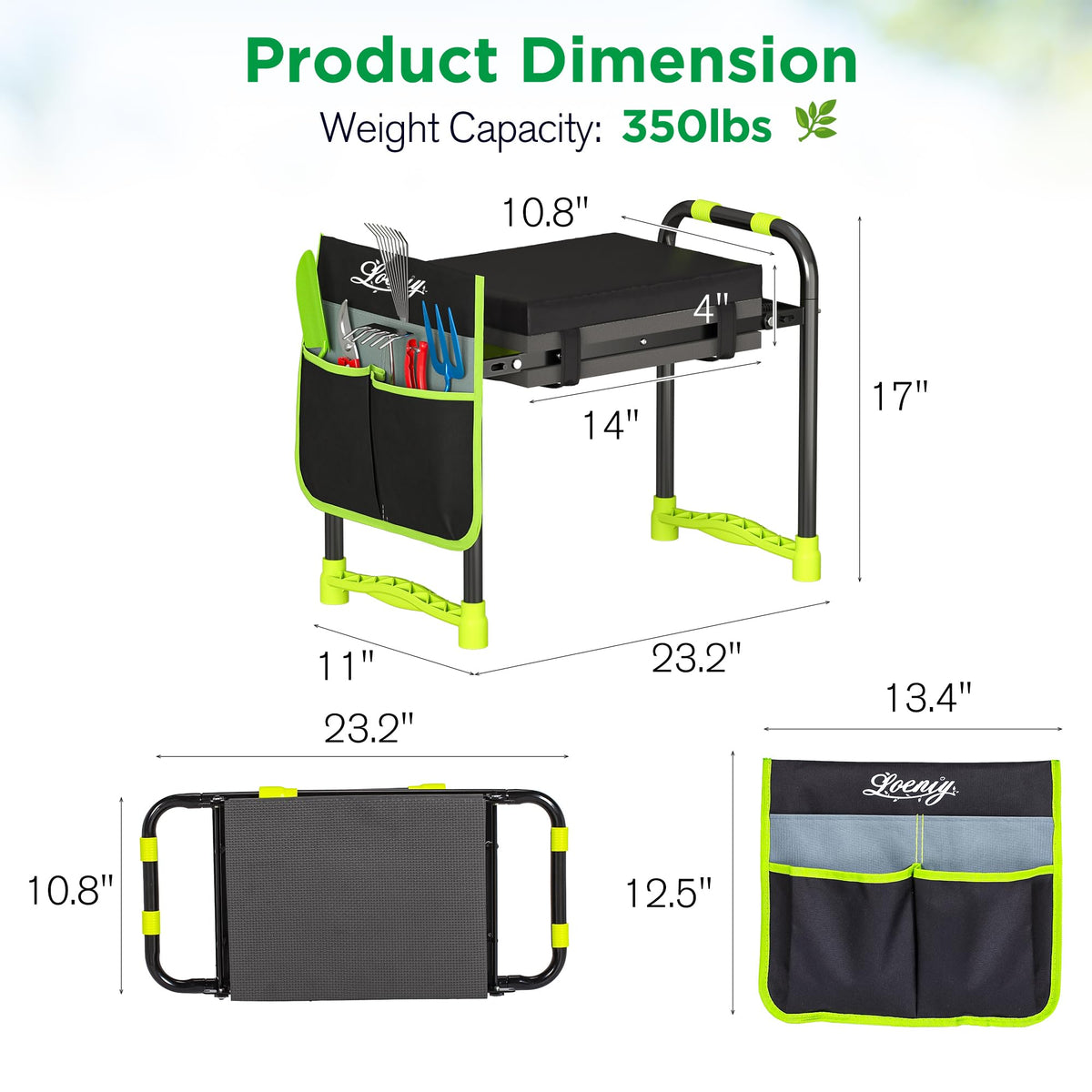 LOENIY large side pouch and belt pouch keep gloves and tools within reach.