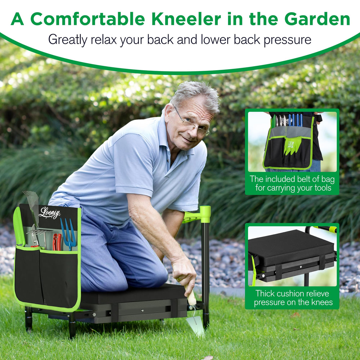 LOENIY stable frame and non-slip design ensure secure use on uneven ground.