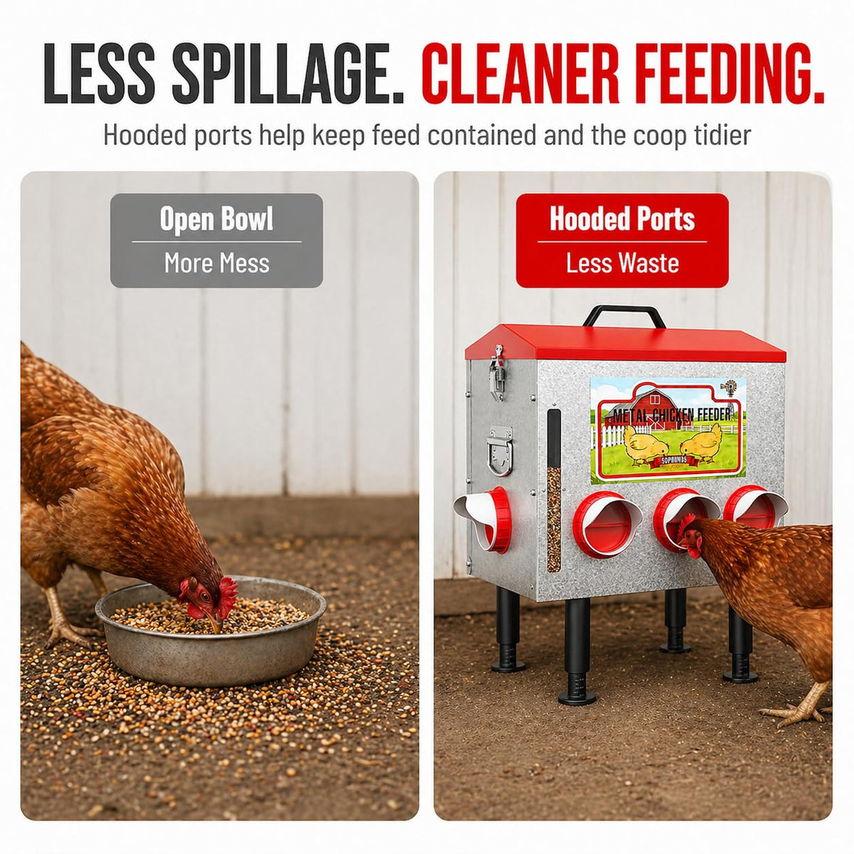 LOESLY feeder with adjustable legs adapts height for chicks to adults