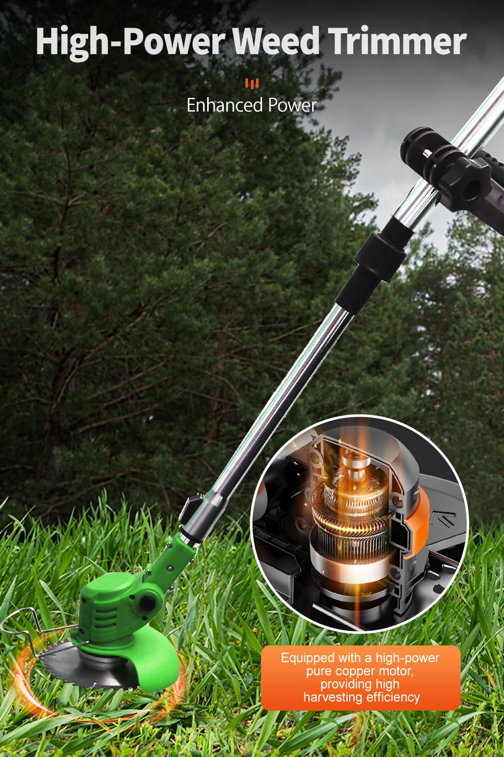 LOFINKU electric weed eater side view shows a compact form for tight spaces.