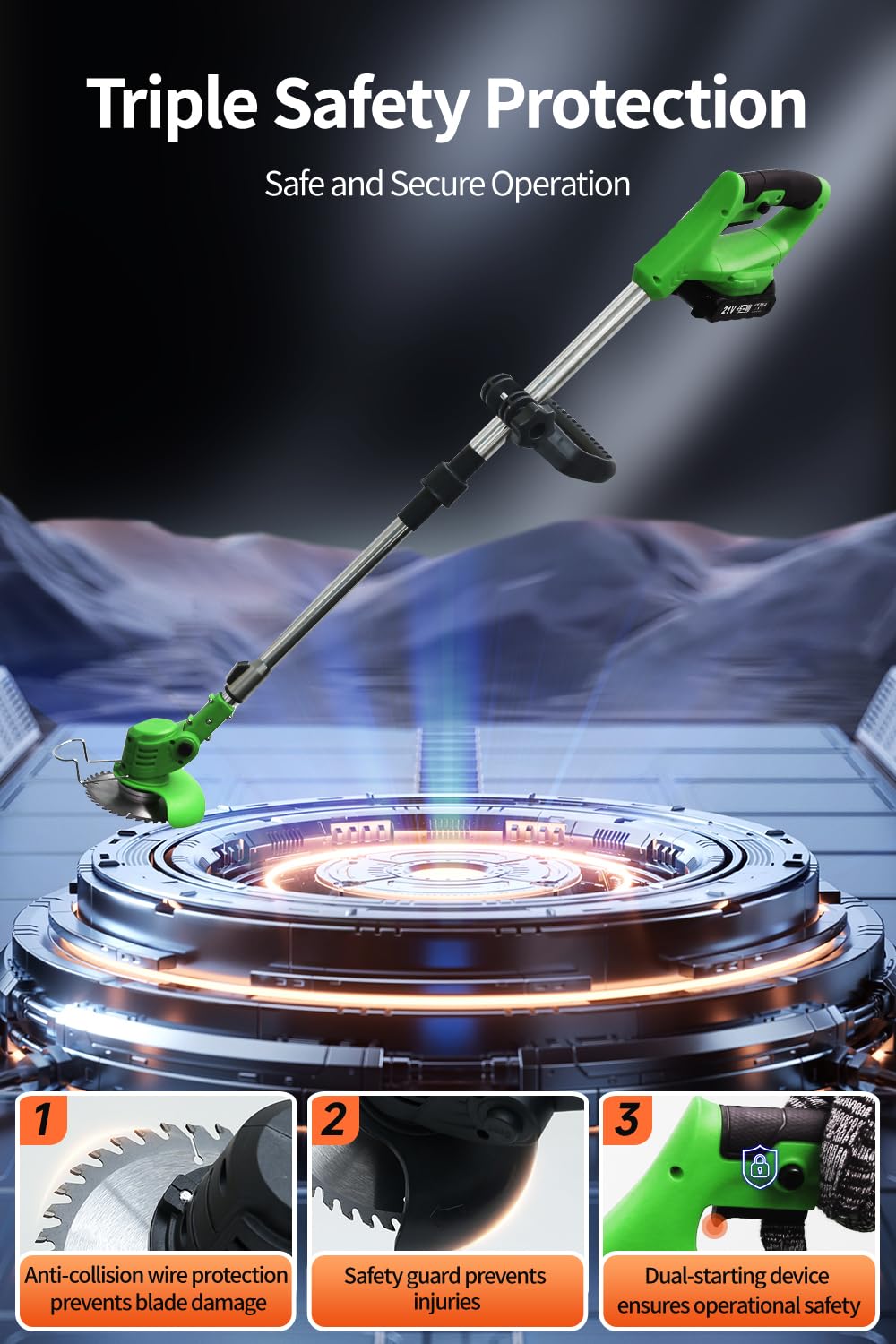 LOFINKU grass trimmer cordless battery emphasizes long-lasting power for bigger yards.