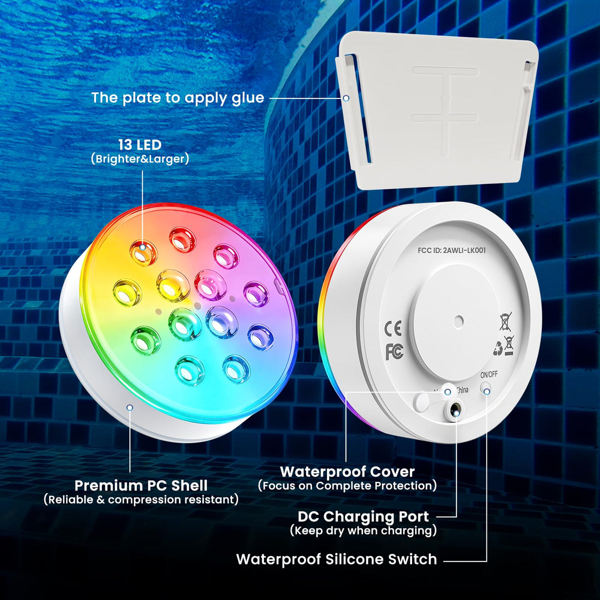 LOFTEK underwater light with RF remote range for large spaces.