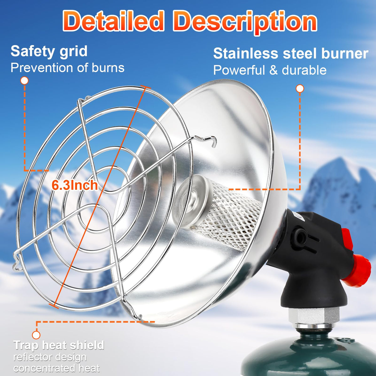 LOFUKI safety heater with mesh guard and stand for secure outdoor heating.
