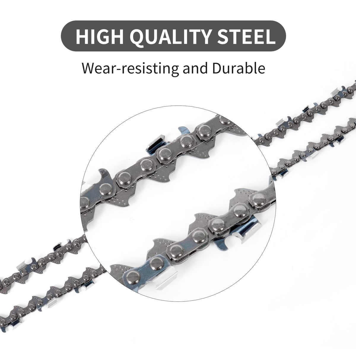 Loggers Art Gens chrome-plated cutters close-up for wear resistance.
