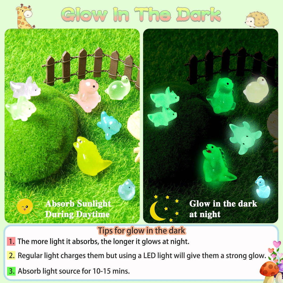 LOIKMIUP glow dinosaur set adds playful night-time charm to fairy gardens