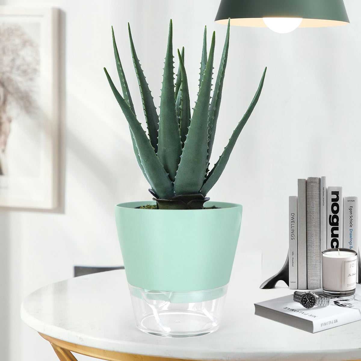 Lokeisna macaroon blue 6-inch pot complements living room decor.