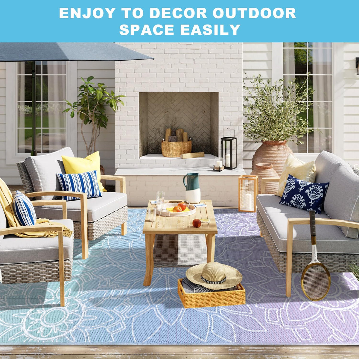LOKHOM indoor-outdoor rug suited for multiple spaces