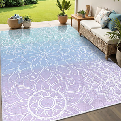 LOKHOM outdoor rug with blue-purple floral pattern for cozy patios