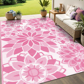 LOKHOM 5x8 ft outdoor rug on patio showcasing soft texture and durable weave