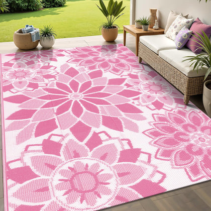 LOKHOM 5x8 ft outdoor rug on patio showcasing soft texture and durable weave