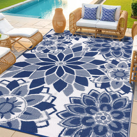 LOKHOM 6x9 navy-blue floral outdoor rug for patio and deck