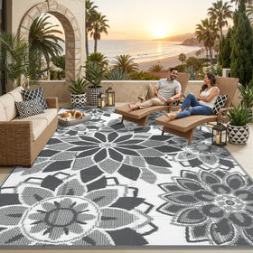 LOKHOM 8x10 ft floral reversible outdoor rug for patio decor and easy cleanup