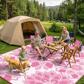 LOKHOM reversible rug design displaying two floral patterns for versatile styling