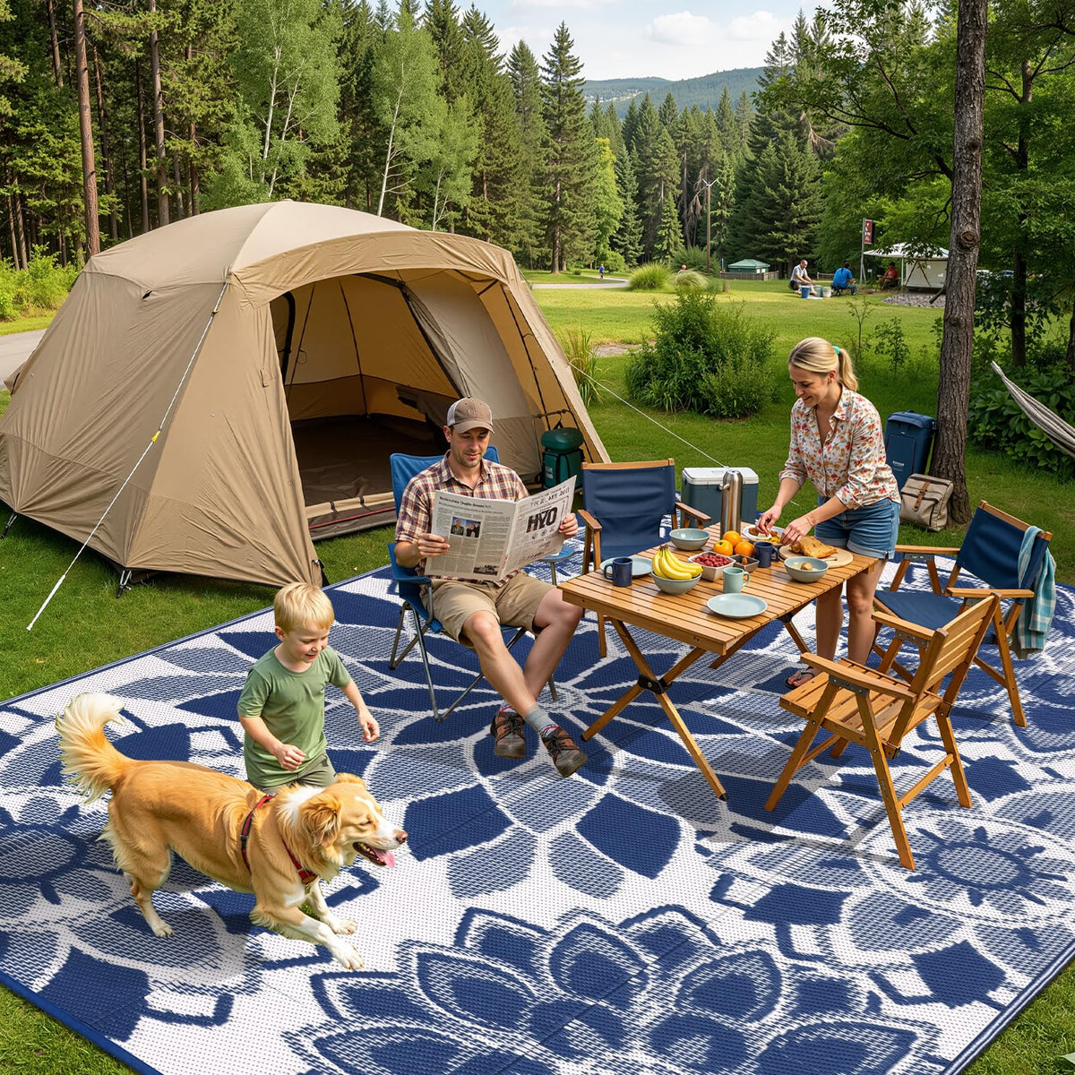 LOKHOM reversible straw-weave rug showing dual sides for versatility