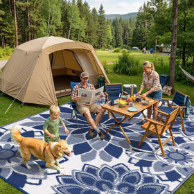 LOKHOM reversible straw-weave rug showing dual sides for versatility