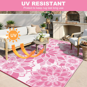 LOKHOM waterproof rug being wiped clean after outdoor use
