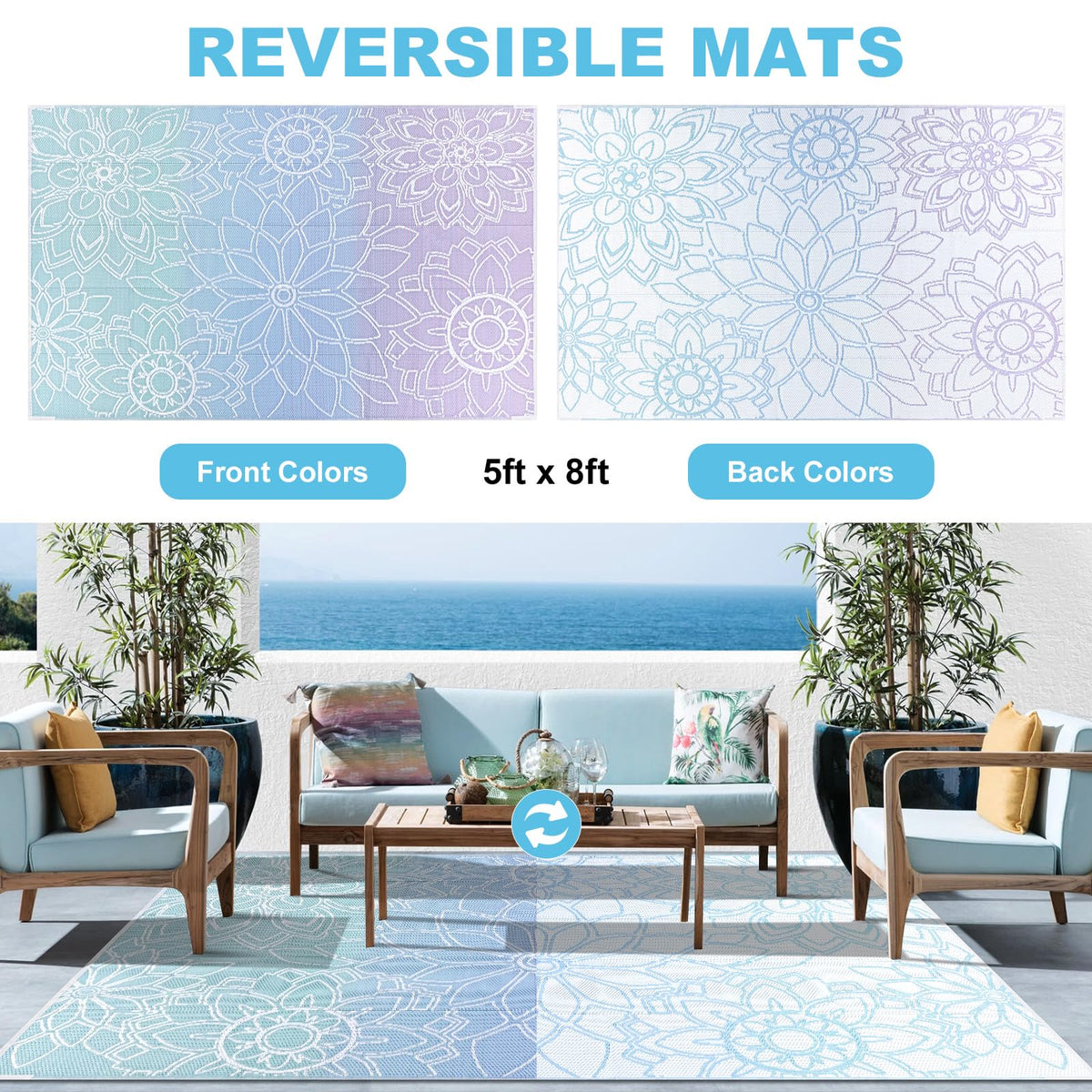 LOKHOM waterproof patio rug easy to wipe clean after meals
