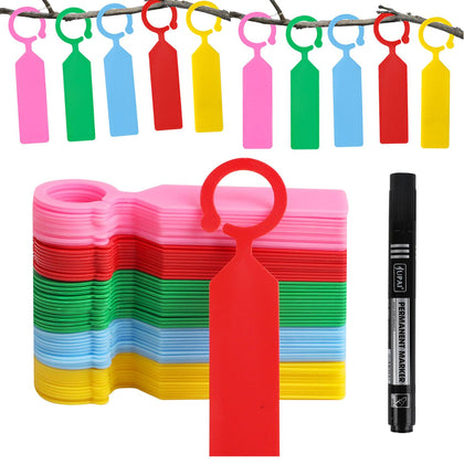 LOKIPA plant labels 100-pack in mixed colors for quick garden organization.