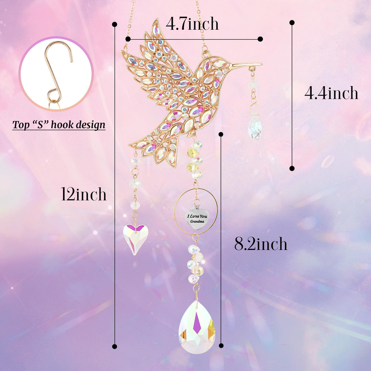 LOKOZ hummingbird sun catcher in silver finish catching light