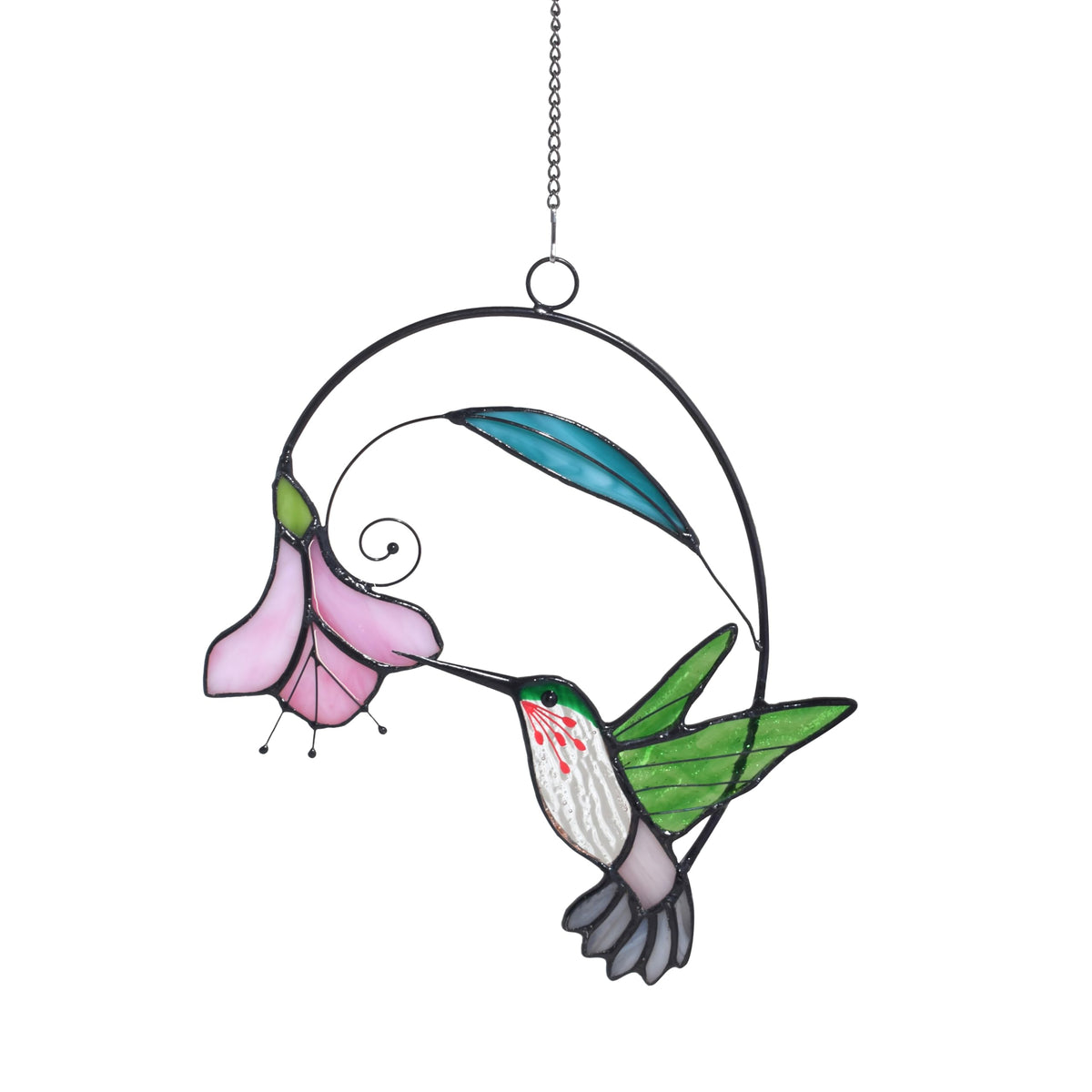 Lolitarcrafts stained glass hummingbird green flower window hanging catches sunlight brilliantly