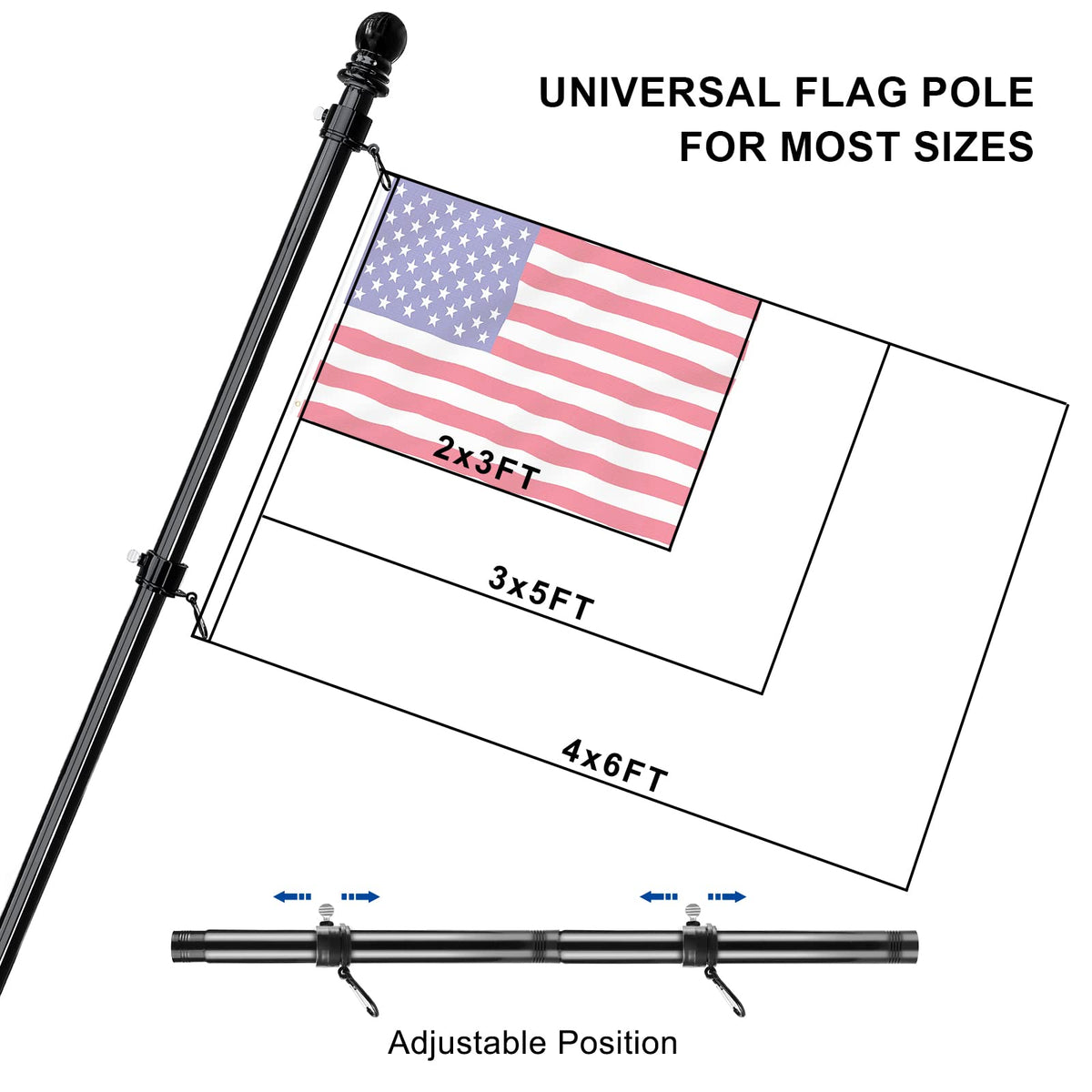 LOMETY versatile flag pole suitable for outdoor, boat, truck, or wall mounting.