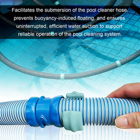 Close-up of LoMoTive hose weight clip for quick tool-free installation