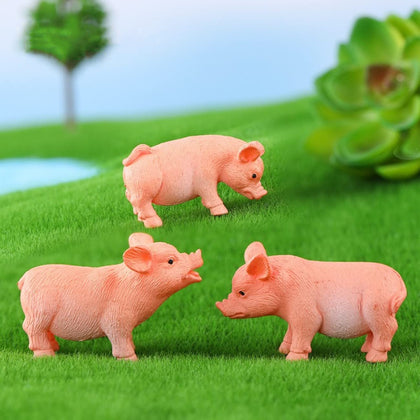 LONCESS pink miniature pig figurine for fairy garden decor and whimsical landscaping