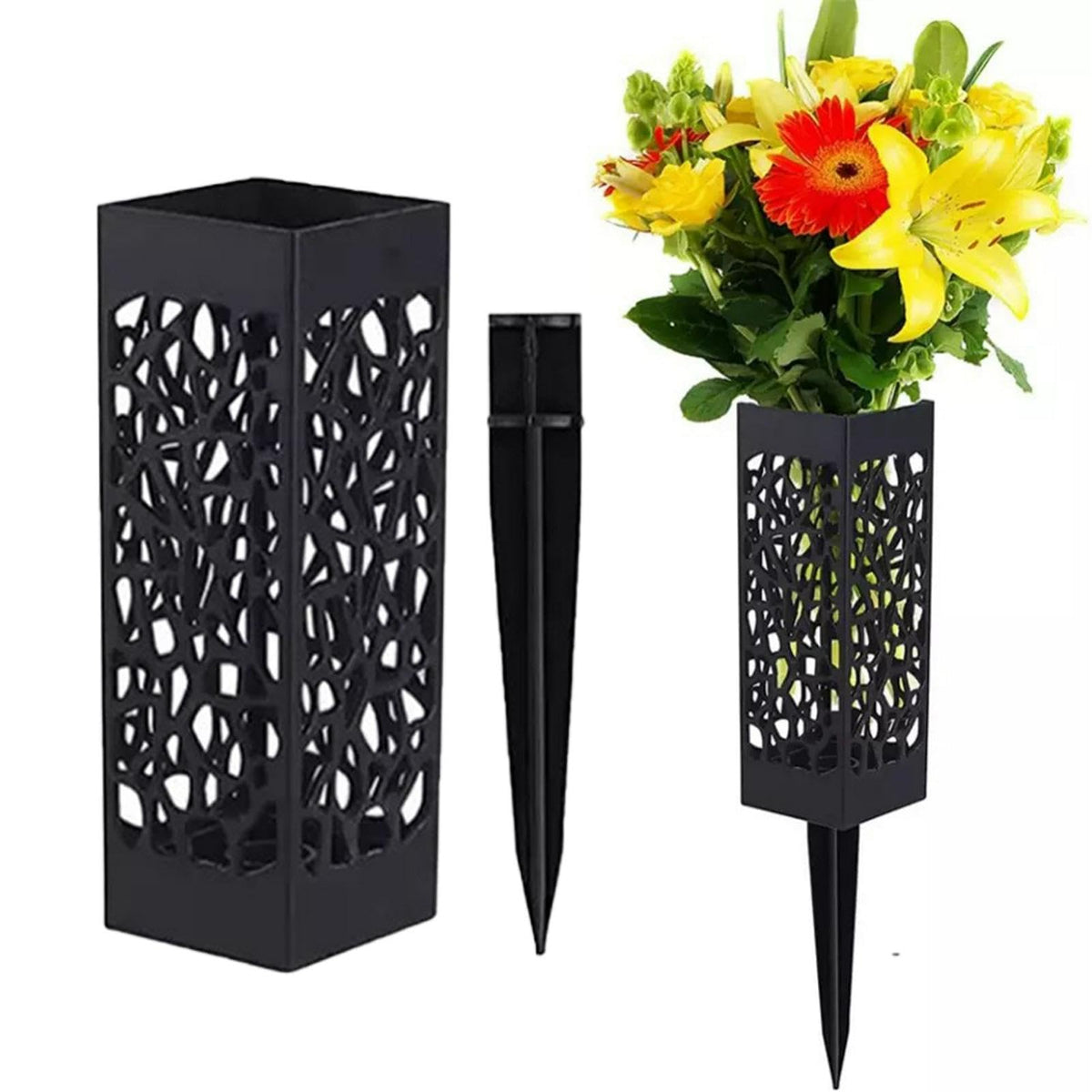 Londehuhai cemetery vases with stake two piece set shown for outdoor memorials