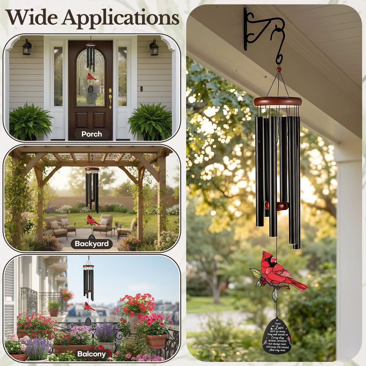 Lonfliness large memorial chimes enhance a porch or yard with calming sound